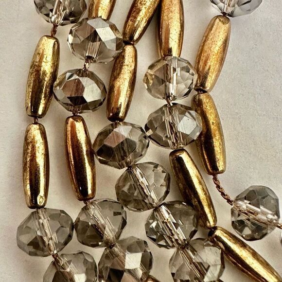 Gold tone and grey multi strand statement necklace - Picture 5 of 9